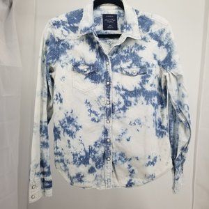 American Eagle Bleached Denim Snap Front Shirt, S/<